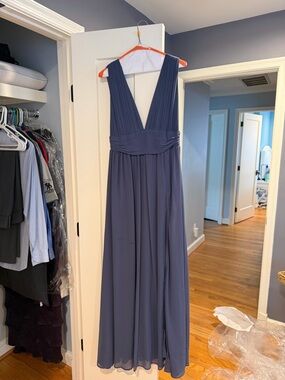 Elegant Deep Blue V-Neck Chiffon Maxi Dress